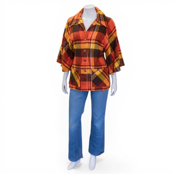 70s Prior Western Plaid Jacket w/Bell Sleeves * Harvest Colors - Picture 3 of 14